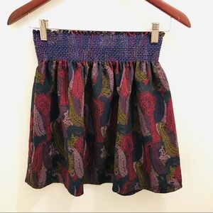 Kimchi Blue Smocked Skirt Feather Print XS purple